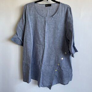Jones New York Women Linen/Cotton Tunic Top with Asymmetric Button Detail Casual